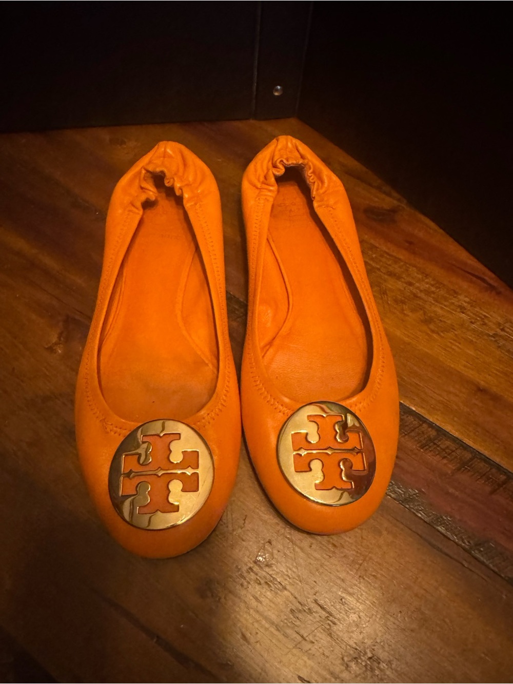 Tory Burch Bright Orange Logo Ballet Flats